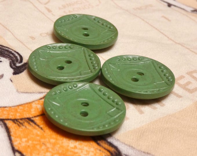 Vintage MCM 1940 Button Collection 4 Plastic Art Deco Bakelite Avocado Green Coloured Buttons
