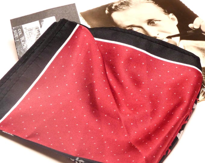 Vintage 1990 Mens Pocket Silk Square Red and Black 4 way Design Colour Way