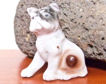 Vintage 1950s French Bulldog Pug Small China Statuette Figurine Shadow Box Collectable