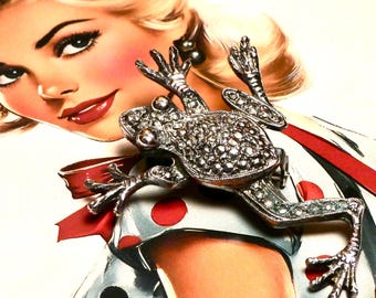 Vintage MCM Marcasite Brooch Dainty Leaping Frog Figural Jewellery