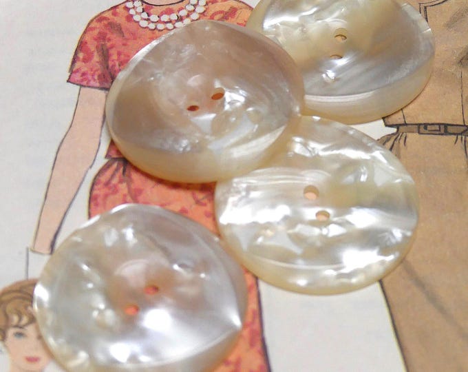 Vintage Pearl Sheen Buttons: Cream Translucent Plastic, 1950s Set of 4