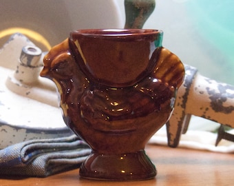 Vintage 1950s Egg Cup MCM Chicken Brown Glaze Country Farmhouse Kitchen Decor