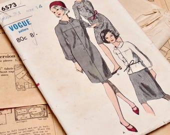 Vintage 1950/60 Vogue Dress Pattern One Piece or Two Piece Vintage Fashion Original Pattern NO: 6573 Pre-Cut Pattern Unused