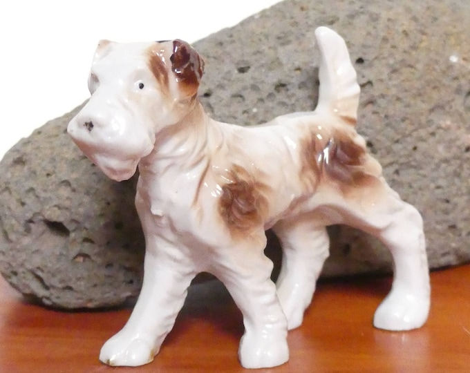 Vintage 1950s Schnauzer Dog Japanese Glossy China Ornamental Shadow Box Figurine