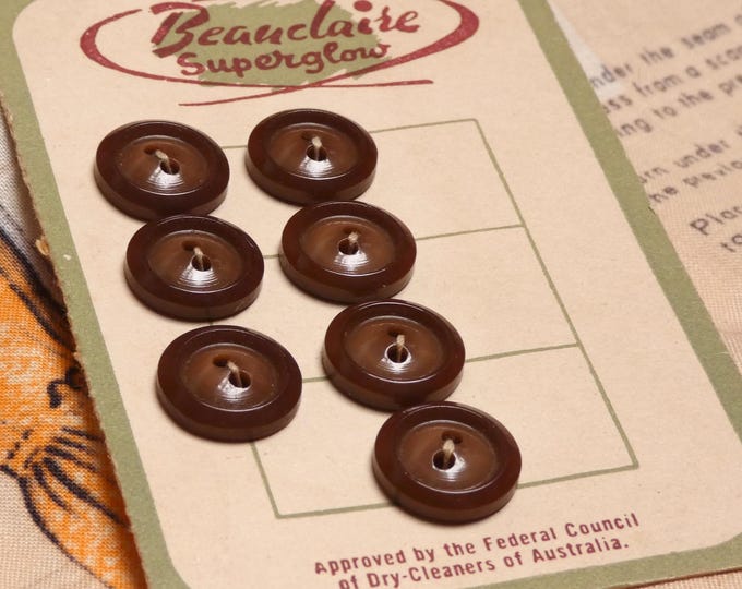 Vintage 1940 Beauclaire Bakelite Small Shirt Buttons Two-Tone Dark and Lighter Brown Set 7 Vintage Haberdashery