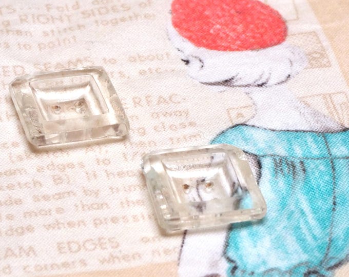 Vintage MCM 1950 Button Collection Pair Square Glass Buttons Clear Coloured