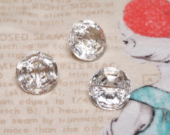Vintage MCM 1950 Button Collection 3 Glass Cut Faceted Clear Small Shank Buttons