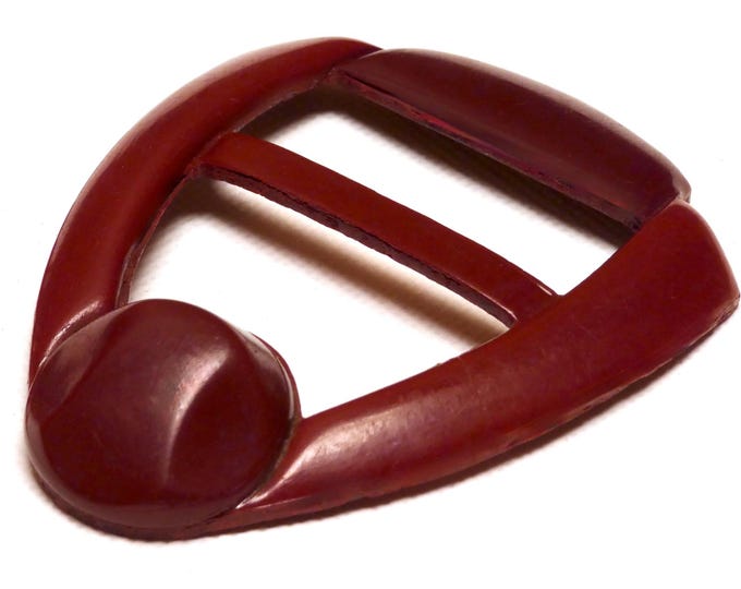 Vintage 1960 Dress Buckle Woman's Fashion Red/Brown Shield Shaped Moulded Early Plastic Lucite Vintage Fashion Dressmaker