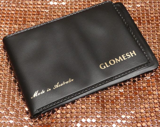 Vintage 1970 Glomesh Pocket Mirror Handbag Accessory Black Credit Card ID Holder