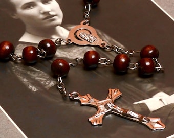 Vintage 1940 Crucifix Madonna Italian Olive Wood Catholic Rosary Pendant Only