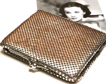 Vintage 1970s Glomesh Pesh Wallet: Gold Tone Square Purse with Original Box