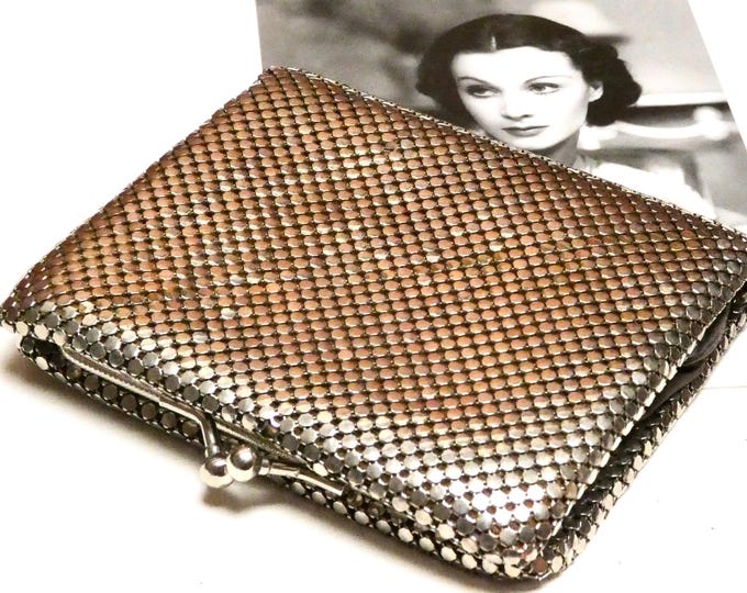 Vintage 1970s Glomesh Pesh Wallet: Gold Tone Square Purse with Original Box