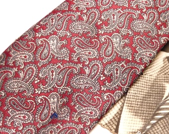 Vintage Mans Neck Tie Maroon 1980s Retro Pierre Cardin Designer Silver Grey Paisley Pattern