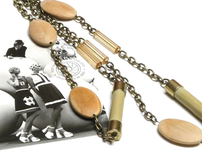 1960s Statement Necklace: Wood, Celluloid & Leather Beads - Vintage Jewelry
