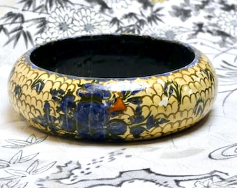 Vintage Wooden Bracelet Bohemian 1980s Kishmiri Indian Hand painted Boho Style