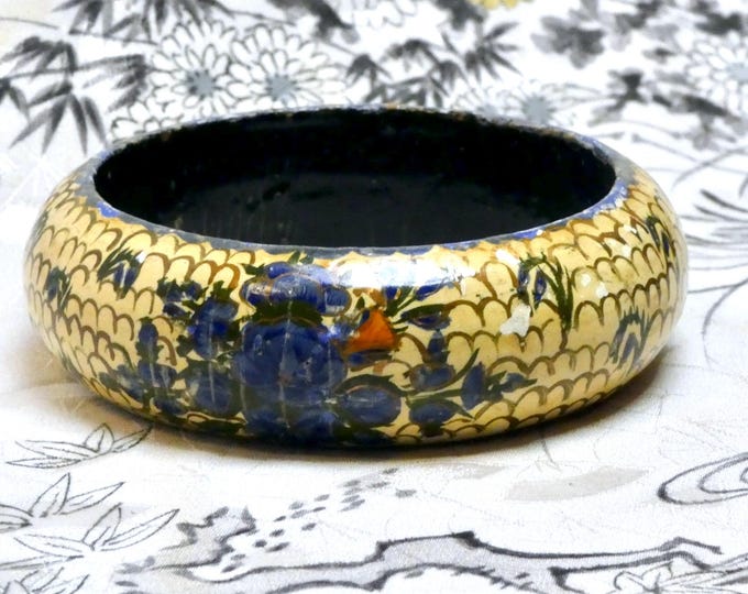 Vintage Wooden Bracelet Bohemian 1980s Kishmiri Indian Hand painted Boho Style