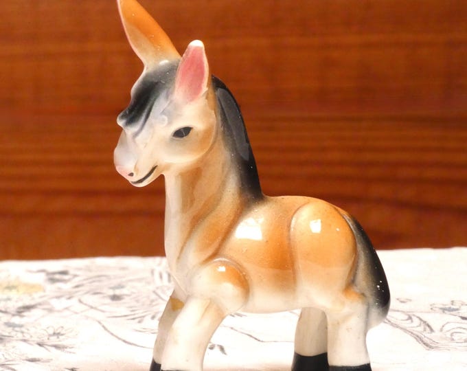 Vintage 1950 Anthropomorphic Animal Figurine Donkey Kitsch Porcelain Glazed Made in Japan