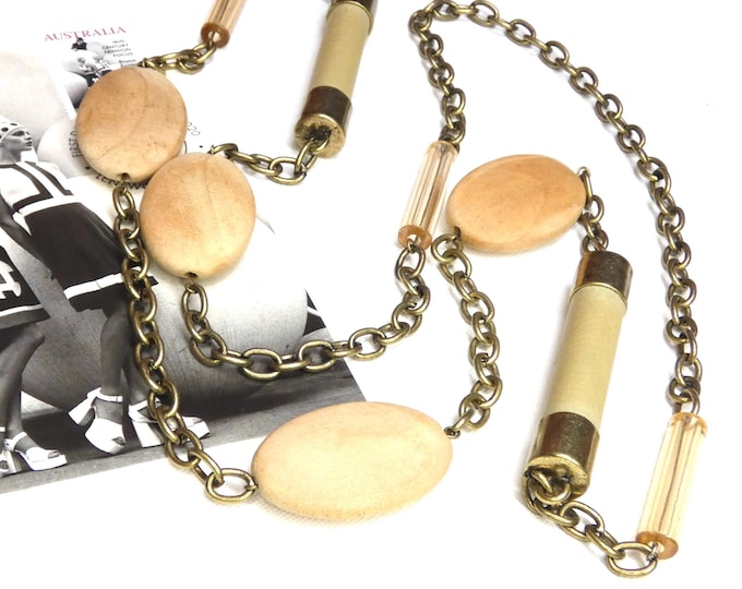 1960s Statement Necklace: Wood, Celluloid & Leather Beads - Vintage Jewelry