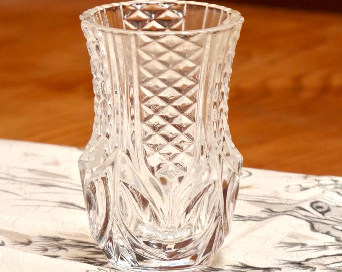 Vintage 1940s Depression Glass Small Vase Collectable Glass Antique Unique Small Thistle Vase