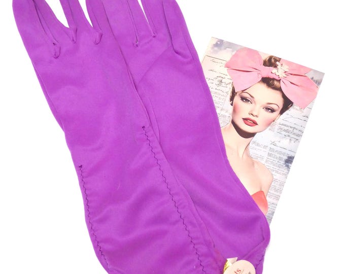 VINTAGE 1960 DENTS Purple Nylon Mid Forearm Length Gloves Size 6 1/2