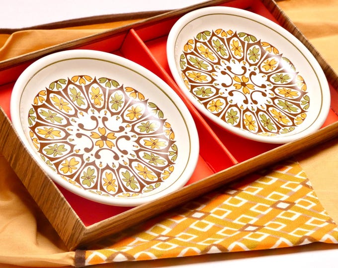 Vintage Retro English 1970 Royal Worcester Palissy Set Two Plates Paisley Small Dishes