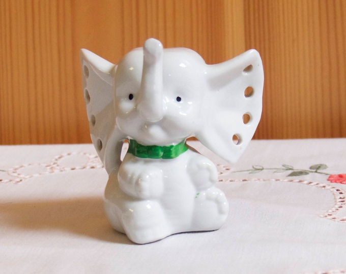 Vintage 1960s Ceramic Elephant Earring Holder Japanese Mid Century Anthropomorphic Hand Painted Bone China Figurine
