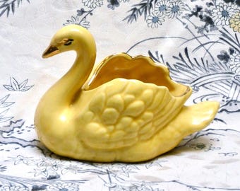 Vintage 1950s China Swan Ornament Jewellery Ring Holder Trinket Dish Hand Painted Gold Trim Bone China Collectable