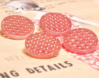Vintage MCM 1960 Button Collection 4 Plastic Pearlised Pink Coloured Lattice Design Buttons