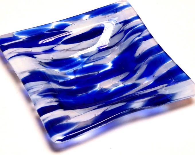 Art Glass Fused Glass Ocean Themed Tapas Plate Trinket dish