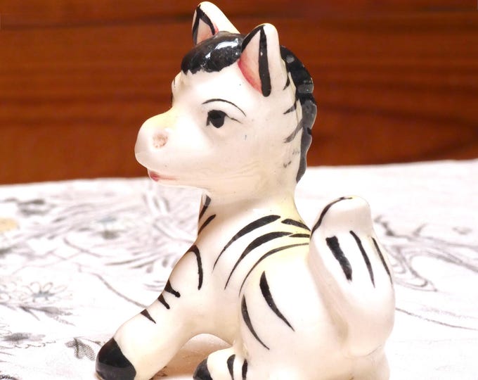 Vintage 1950 Anthropomorphic Animal Figurine Zebra Kitsch Porcelain Glazed Made in Japan