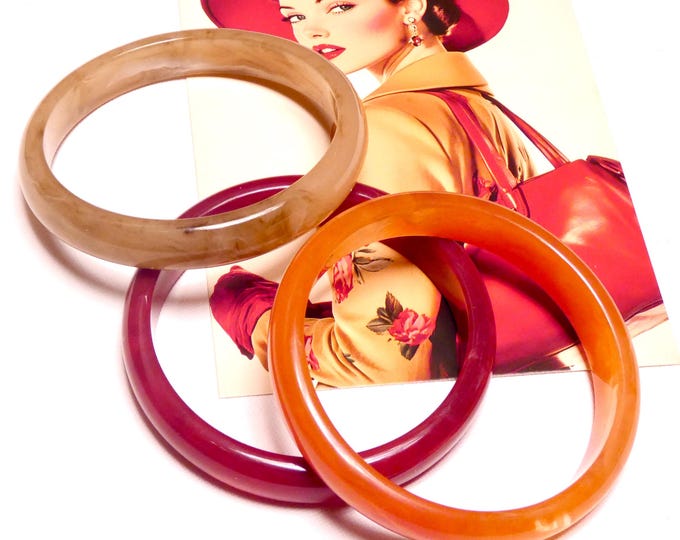 Vintage 1990 Retro Style Plastic Bracelet Set Three Autumn Summer Colours