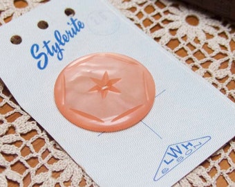 Vintage MCM Stylerite Peach Star Button, Original Card