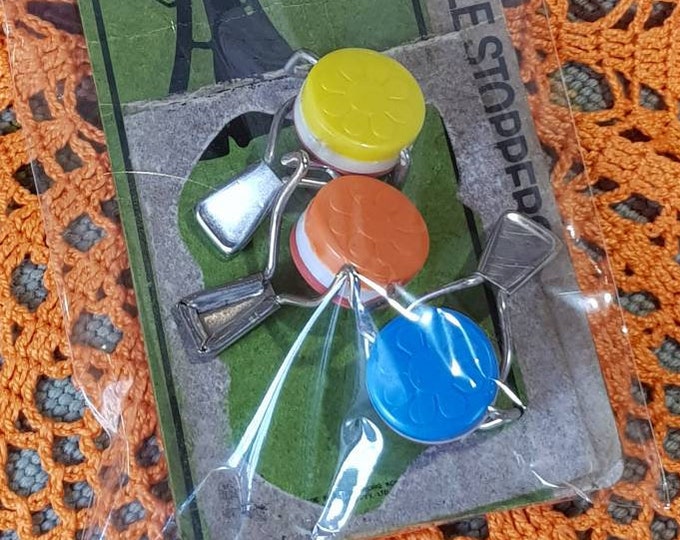 Vintage 1970s Flower Power Bottle Stoppers, Original Packaging