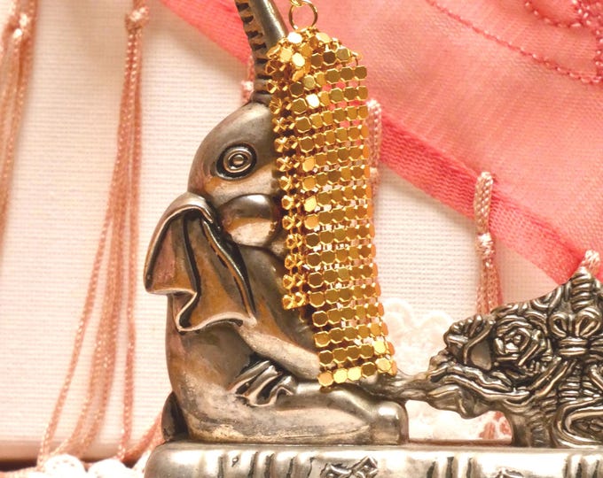 Recycled Gold Glomesh Earrings, Handmade Tiled Metal Dangle