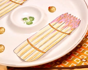 Vintage 1960 Savoury Platter Divided Dip Dish Hand Painted Retro Graphics