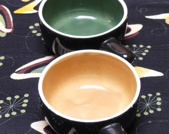 Vintage Retro Soup Bowls 1960s Collectable Set Two Jankie Japan Retro Home Retro Serving Ware One in Olive Green and one Mustard Interior