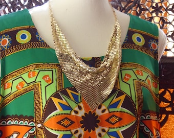 Vintage 1970s Geometric Kaftan: Retro Boho Maxi Dress, Free Size