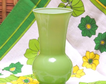 1980s Lime Green Glass Vase - Retro Home Decor