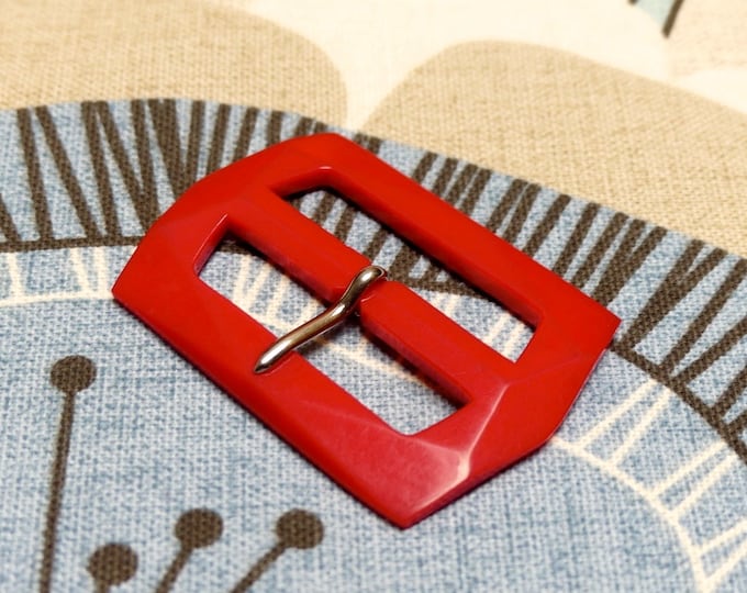 Vintage 1950s Womans Fashion Dress Buckle Firey Red French Bakelite Metal Pin Vintage Sewing Trim