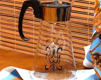 Vintage 1960s Glass Coffee Carafé Retro Jug with Gold Motif Retro Serving Ware Juice Jug