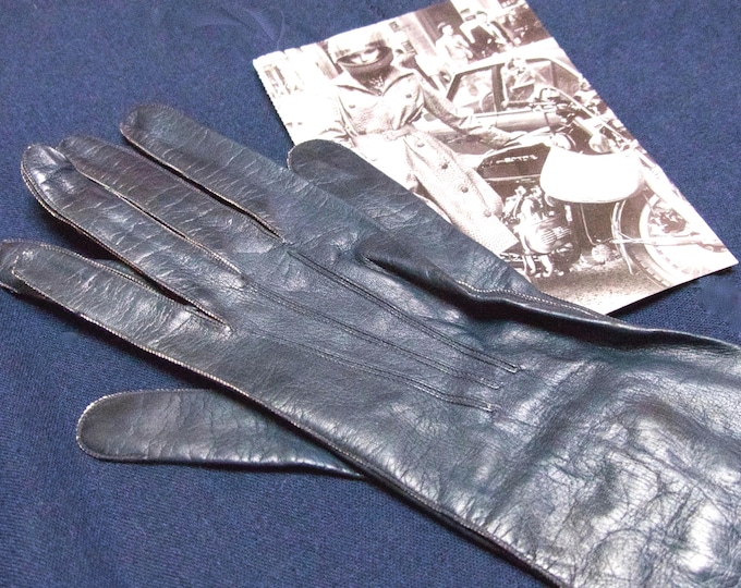 Vintage 1950s Kid Leather Gloves: Long Navy French Style