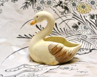 Vintage 1950s China Swan Ornament Ring Holder Hand Painted English Bone Trinket Dish China Shadow Box Collectable