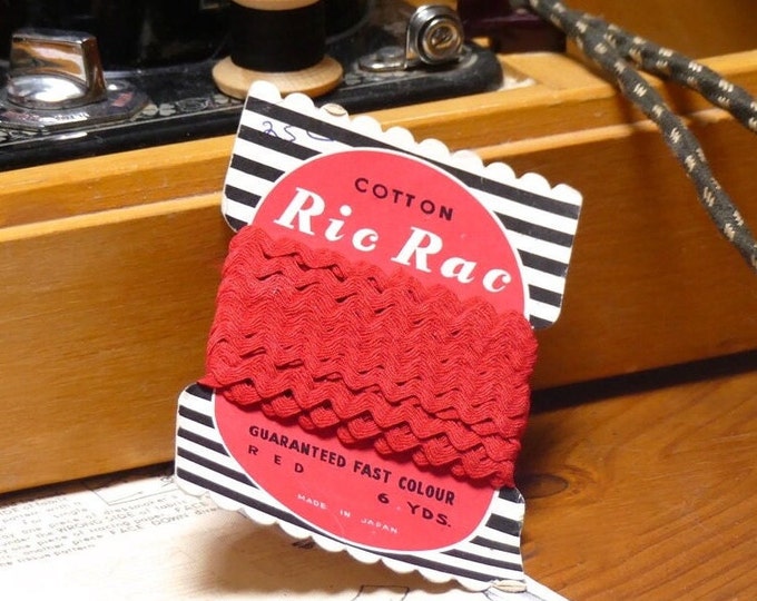Vintage MCM Haberdashery Cotton Ric Rac Cherry Red Sewing Box Notions in Original Packaging Vintage Advertising Ephemera