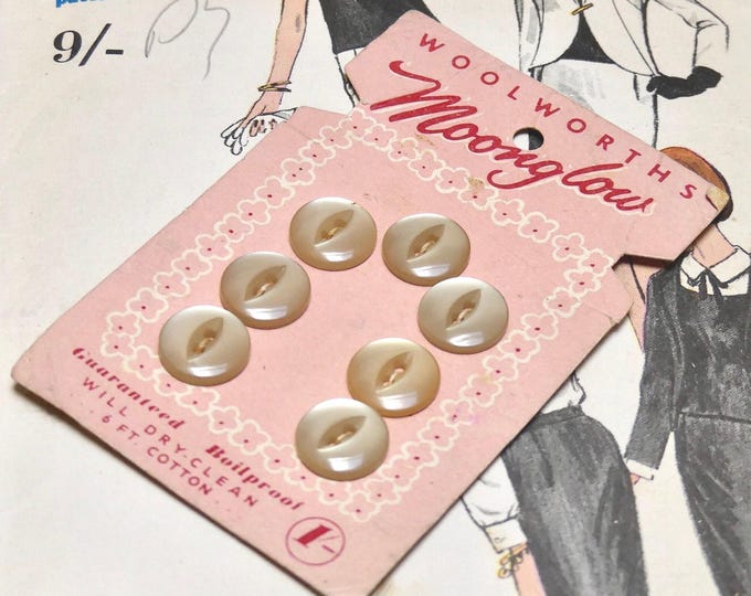 Vintage 1950s Dress Buttons Haberdashery Vintage Australian Woolworths Moonglow Cream Coloured Sewing Notions on Original Pre-decimal Card