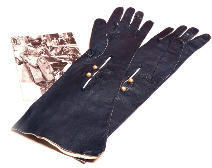 Vintage 1950s Kid Leather Gloves: Long Navy French Style