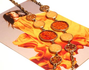 Vintage Sarah Coventry Charm Necklace: 1970s Gold Tone 'Taste of Honey'