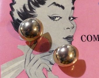 Vintage MCM 1950s Classic Gold Metal Stud Pierced Earrings Timeless Golden Dome Metal Mirror Shine