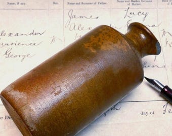 Vintage Antique Pottery Ink  Early 1890's English Victorian Langley Mills Bottle Salt Fired Second