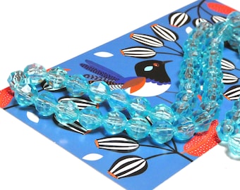 Vintage 1950 MCM Beaded Necklace Princess Length Aqua Ice Blue Multi Faceted Beads Wedding Formal Jewellery
