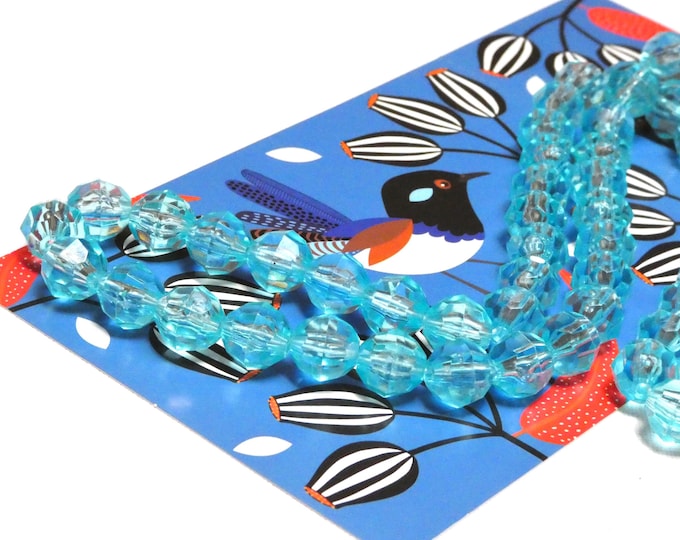 Vintage 1950 MCM Beaded Necklace Princess Length Aqua Ice Blue Multi Faceted Beads Wedding Formal Jewellery